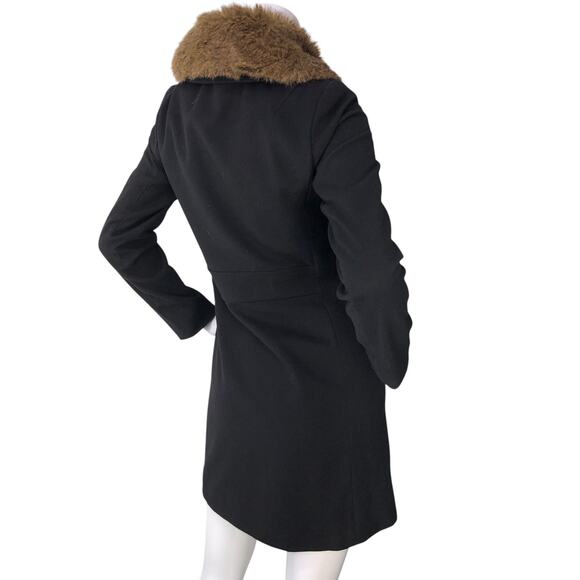Banana Republic Coat Womens Petite XS Black Faux Fur Collar Double-Breasted - Picture 8 of 16